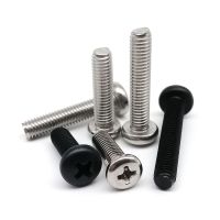 50pcs M1 M1.2 M1.4 M1.6 M2 M2.5 M3 M4 Mini Micro Small Black A2-70 304 Stainless steel Cross Phillips Pan Head Screw Round Bolt Nails Screws Fasteners