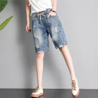 Denim Shorts Womens Summer 2021 New Korean Version Loose Students All-Match High Waist Straight Five-Point Pants Mid-Pants