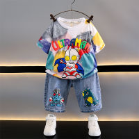 Ultraman Clothes Boys Summer Suit Childrens Clothing Boys Luminous Baby Summer Clothing Childrens Fashionable Tie-Dyed Short Sleeve Fashion