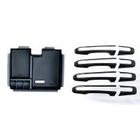 2 Set Car Accessories: 1 Pcs Central Armrest Storage Box &amp; 1 Set Car Door Handle Trim Frame Stickers Decals