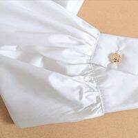เสื้อลําลองแฟชั่นสําหรับสตรีแขนยาวครึ่งแขนสีทองติดกระดุม