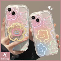 เคสโทรศัพท์ลายดอกไม้ยิ้มน่ารักหลากสีเข้ากันได้กับ IPhone 14 13 12 11 Pro Max X XS XR นิ่มขอบโค้งหยัก3D พร้อมขาตั้ง