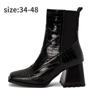 Ankle Boots Winter 2022 Fashion Classic Casual Round Toe Punk Mix Color Chunky Heel Designer Shoes Women Zapatos Large Size 48