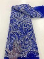 Sky blue  Luxury Beaded Lace Sequins African Lace Fabric 2023 High Quality Nigerian Net Lace Fabric for Evening Dress Fabric  Material