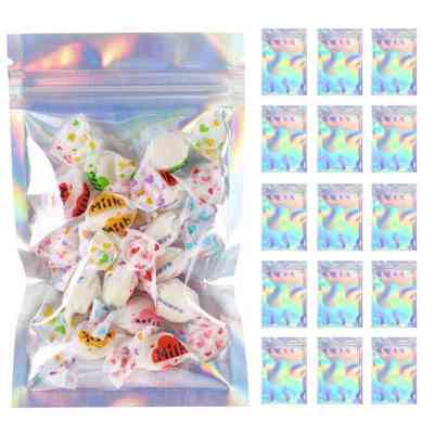 150 Pcs Mylar Zipper Closure Bags Aluminum Foil Food Storage Bags Holographic Rainbow Color Mylar Bags Resealable Pouch