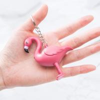 Cartoon Flamingo LED Flashlight Sound Keychain Key Ring Bag Hanging Pendant Chaveiro Car Key Chain Jewelry Gift