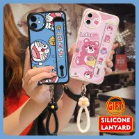 Back Cover Liquid silicone Phone Case For iphone 11 texture Anti drop airbag support cartoon Wrist strap top grade