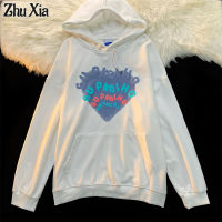 ZhuXia Trend Hooded หลวมหนาตัวอักษร Love Foam พิมพ์เสื้อกันหนาวผู้หญิงคู่ Ins