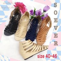 Bigsize 40-46...รองเท้าหนังสาน หุ้มข้อ ซิปหลัง  ส้น 4  ซม.  (จัดส่ง 3-5 วัน )