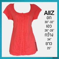 USED AIIZ - Coral Orange Ruffle Top | เสื้อแขนสั้นสีส้ม สีคอรัล เสื้อยืด ตีเกล็ด ระบาย ทรงใหญ่ ทำงาน สีพื้น แท้ มือสอง