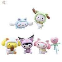 HJDJ 5pcs/set คุโรมิ ฟิกเกอร์ Kuromi Melody Action FIGURE Cinnamoroll เมโลดี้ ของเล่นโมเดลพีวีซี รุ่น Q เครื่องประดับโต๊ะโต๊ะ