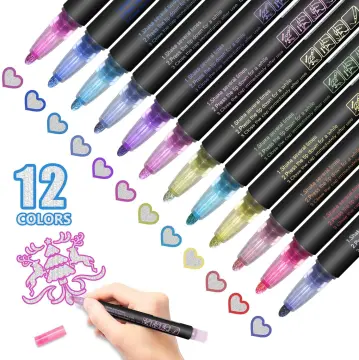 8/12 Colors Outline Metallic Markers Double Line Magic Shimmer Paint Pens  For Kids Adults DRAWING Art Signature Coloring Journal