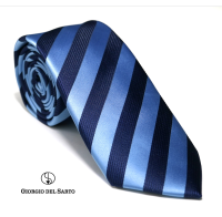 Giorgio Del Sarto Necktie Blue with Navy Blue Stripe Fabric Texture เนคไทสีน้ำเงินมีเท็กเจอร์