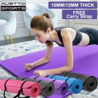 ~ Austto 10MM/15MM NBR Yoga Mat Extra Thick High Density Anti-Tear Exercise Yoga Mat with Carrying Strap