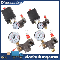 คอมเพรสเซอร์แอร์สวิตช์ควบคุมความดันวาล์ว Manifold Regulator ที่มาพร้อมกับวัดบรรเทา 90-120psi สำหรับควบคุมความดันในท่อน้ำแบบอัตโนมัติ