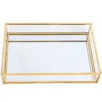 Nordic Retro Storage Tray Gold Rectangle Glass Makeup Organizer Tray Dessert Plate Jewelry Display Home Kitchen Decor