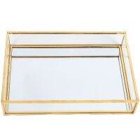 Nordic Retro Storage Tray Gold Rectangle Glass Makeup Organizer Tray Dessert Plate Jewelry Display Home Kitchen Decor