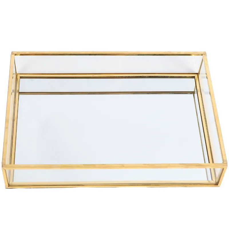 Nordic Retro Storage Tray Gold Rectangle Glass Makeup Organizer ...