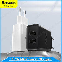 Baseus หัวชาร์จ Speed Mini Dual U Travel Charger 10.5W Black Charging Sets（EU）( With Mini White Cable USB For iP 2.4A 1m Black）