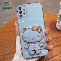 เคสเคสโทรศัพท์แบบตั้งได้เคลือบกระจกแต่งหน้าน่ารักหรูหรา Toosci A22 Hello Kitty เคสหลังแบบนิ่มสำหรับ Samsung Galaxy A01 A02 A02S A03 A03 Core A03S 4G 5G A23 A32 4G A32 5G A33 5G A52 A53 5กรัม A72 A73 5กรัม A04E A04S A24 A54 A34