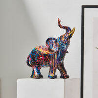 Graffiti ภาพวาดที่มีสีสันประติมากรรมช้าง Figurine Art รูปปั้นช้าง Aesthetic เรซิ่นหัตถกรรม Home Porch Desktop Decor