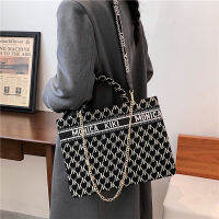 Luxury Letters Large Tote Handbags For Women Brand Designer Wide Strap Black Chain Ladies Shoulder Crossbody Bags Winter 2022