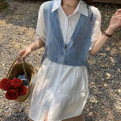 Cowboy vest suit womens autumn clothes new fashion Western style aging single-breasted shirt skirt two-piece dress