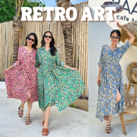 THONGYOY - Maxi Shirt 8 ต่อ Retro Art แม็กซี่เชิ้ตผูกเอวลาย เรโทร แม็กซี่เชิ้ตลำลอง ชุดเดรสยาว