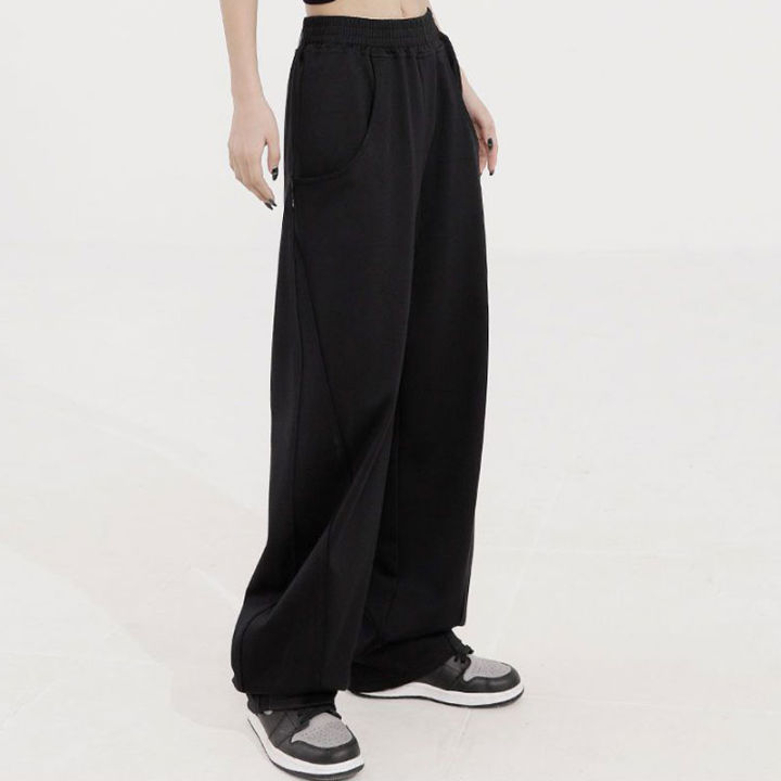 xiang-nian-ni-กางเกงผู้หญิง-draped-สีทึบกางเกงกีฬาอเมริกัน-hip-hop-สไตล์กางเกงขาตรงหลวมคู่กางเกงขากว้าง