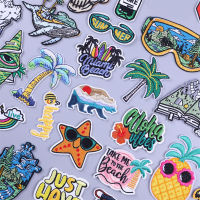 Beach Landscape Embroidery Thermoadhesive Patches Landscape Scenery Clothing Patch Iron-on Backpack Fabric Fusible Appliques Haberdashery