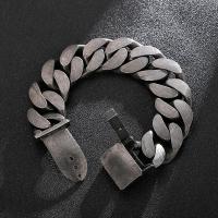 Fongten Heavy Black Metal Punk Wide Cuban Link Chain Men Bracelet Stainless Steel Fashion Biker Male Accessories