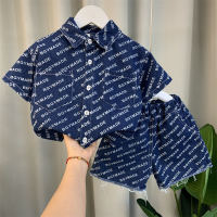 Boys Denim Short-Sleeved Suit 23 New Western Style Childrens Summer Clothing Fashion Brand Clothes Baby Ruoshuai Fried Street Two-Piece Suit