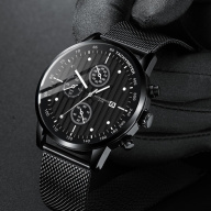 Đồng hồ nam đeo tay dây thép lụa đen ECONOMICXI chạy lịch ngày cao cấp thumbnail