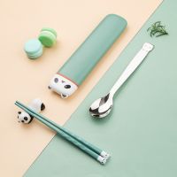 Silicon Portable Suit Tableware Student Children Travel Cutlery Box Silicone Chopsticks Stainless Steel Spoon Two-piece Set Flatware Sets