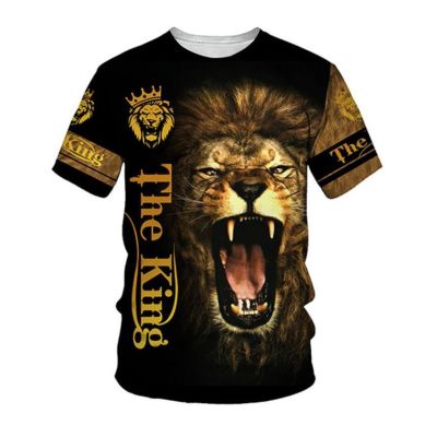 Grassland King lion design T-shirt, summer 3D printed men and womens short-sleeved round collar tops, comfortable and breathable