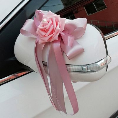 hotx【DT】 1PC Wedding Car Knot Door Handles Silk Rearview Mirror Decorations Supplies