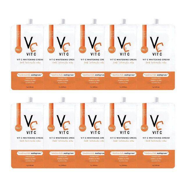 พร้อมส่ง-ถูก-ของแท้vc-vit-c-whitening-cream-วีซี-วิตซี-ไวท์เทนนิ่ง-ครีมซอง-ได้10ซอง