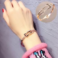 Europe Simple Gold Color Charm Cubic Zirconia Hollow Bangles For Women Fashion Crystal Bracelets Jewelry Pulseira B0003