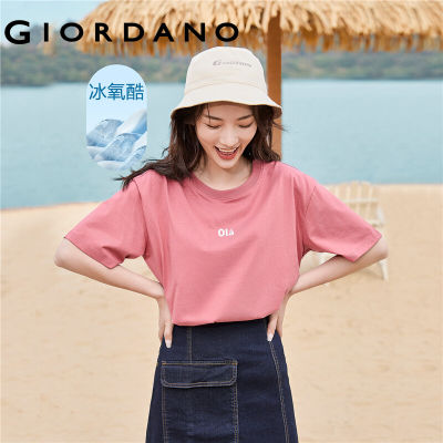 GIORDANO Women T-Shirts High-Tech Cooling Letter Print Comfort Tee Crewneck Short Sleeve Summer Relaxed Fashion Tshirts 05323401 vnb