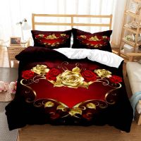 Gold foil rose fashion print bedding set Quilt Cover Pillow Cover bedding set luxury Queen bedding set Customized bedding set