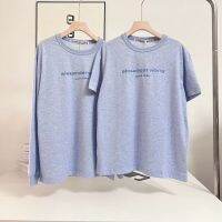 New Sparkling Pink Foam Letter Printing Blue Short Sleeve T-shirt Loose Long Sleeve Top for Women