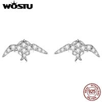 Wostu Silver Earrings Real 925 Stud Women Mini Swallow Ear Buckles Fashion Ear Stud Women Girl Jewelry Wedding Party Gift