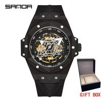 ⌚SANDA หน้าปัดนาฬิกากลไกอัตโนมัติสำหรับผู้ชาย,หน้าปัดลายโครงกระดูกเรืองแสงหรูหราแฟชั่นนาฬิกาสำหรับผู้ชายกีฬากันน้ำ