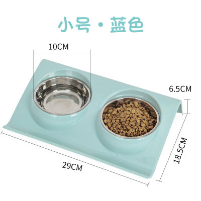 Plastic Double Cat Bowl Stainless Steel Soup Slow Feeder Pink Cat Accessories Bowls Salad Katten Voerbak Cat Supplies BY50MW