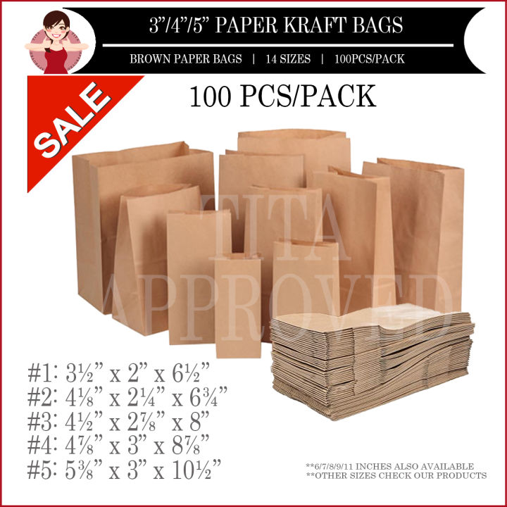 100 Pcs Thick Makapal Brown Kraft Paper Bag Paperbag Take Out Bag Gift ...