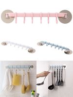 Wall-mounted Kitchen Hooks Suction Cup 6 Hooks Strong Adhesive Hook Bathroom Corner Nail-free Seamless Rack Hanger Hook Shelves Adhesives Tape