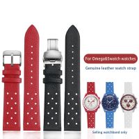 20 มม.แฟชั่นหนังแท้สำหรับ Omega X Swatch Co-branded Joint MoonsSwatch ดาวเคราะห์สีฟ้าสีแดงสายนาฬิกาสร้อยข้อมือ