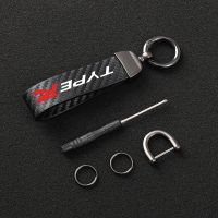 [HOT] Carbon Fiber Leather Car KeyChain 360 Degree Rotating Horseshoe Key Rings For Honda Type R Racing Type S Sport Logo Car Styling