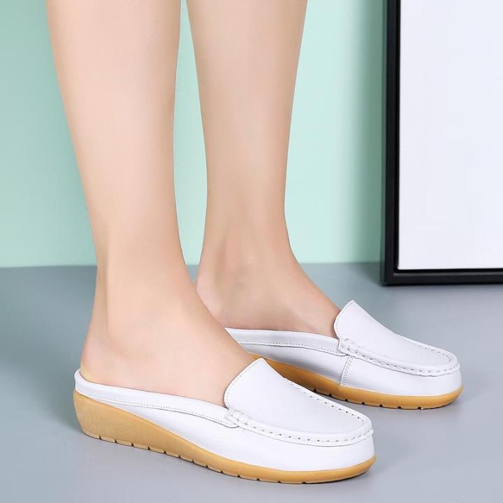 รองเท้าพยาบาลหญิงสีขาว-รองเท้าพยาบาลสำหรับผู้หญิง-รองเท้าโลฟเฟอร์-รองเท้าผู้หญิง-รองเท้าพยาบาลรองเท้าโรงพยาบาลรองเท้าช่างเสริมสวยรองเท้าทำงานรองเท้าสตรีรองเท้าหมอหญิงพู่รองเท้าคุณแม่รองเท้าแตะครึ่งส้น