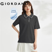 GIORDANO ผู้หญิง ผ้าฝ้ายถักผ้าสองด้านสีตัดกันคอปกแขนสั้นโปโล Free Shipping 05313384